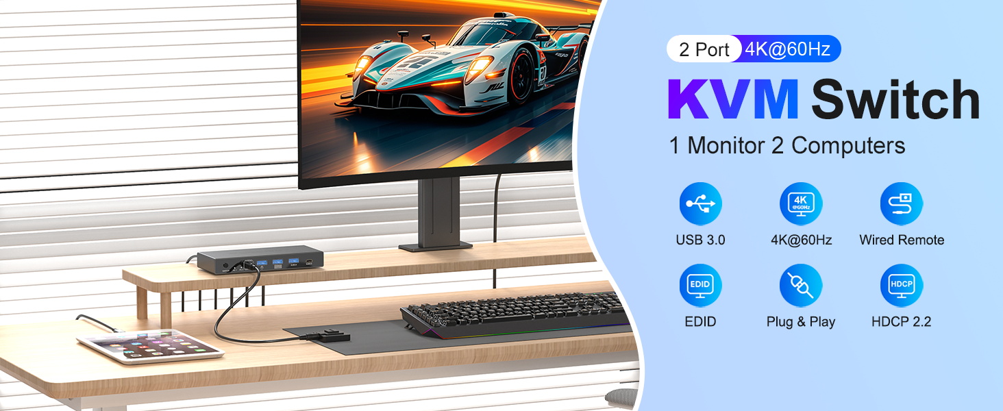 KVM Switch 1 Monitors 2 Computers 4K@60Hz, USB C HDMI KVM Switch 2 Port