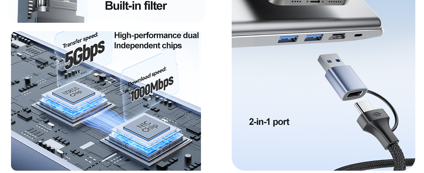 4-in-1 USB 3.0 Hub with Gigabit Ethernet Adapter, Space Gray Aluminum, 3 USB Ports