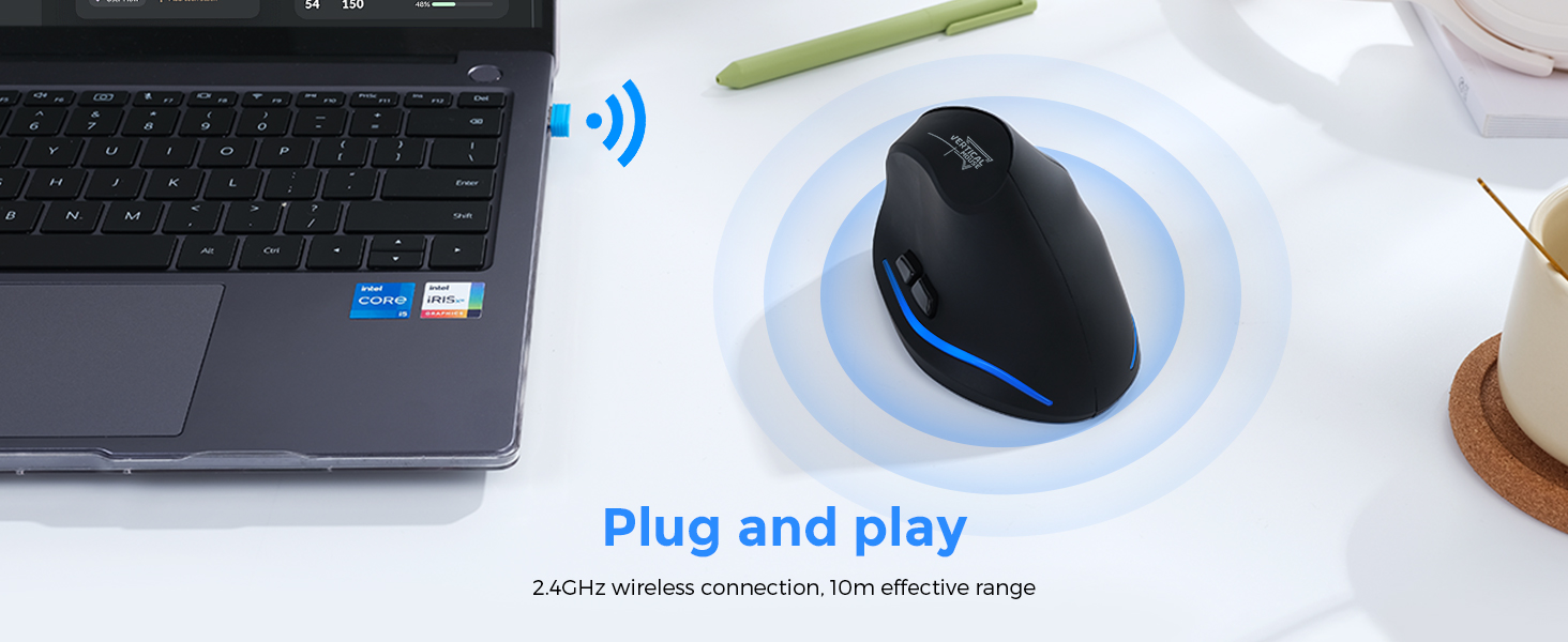 Ergonomic Wireless Mouse, Bluetooth Vertical Mouse with LED Light, Control Up to 3 Devices (BT5.0+BT