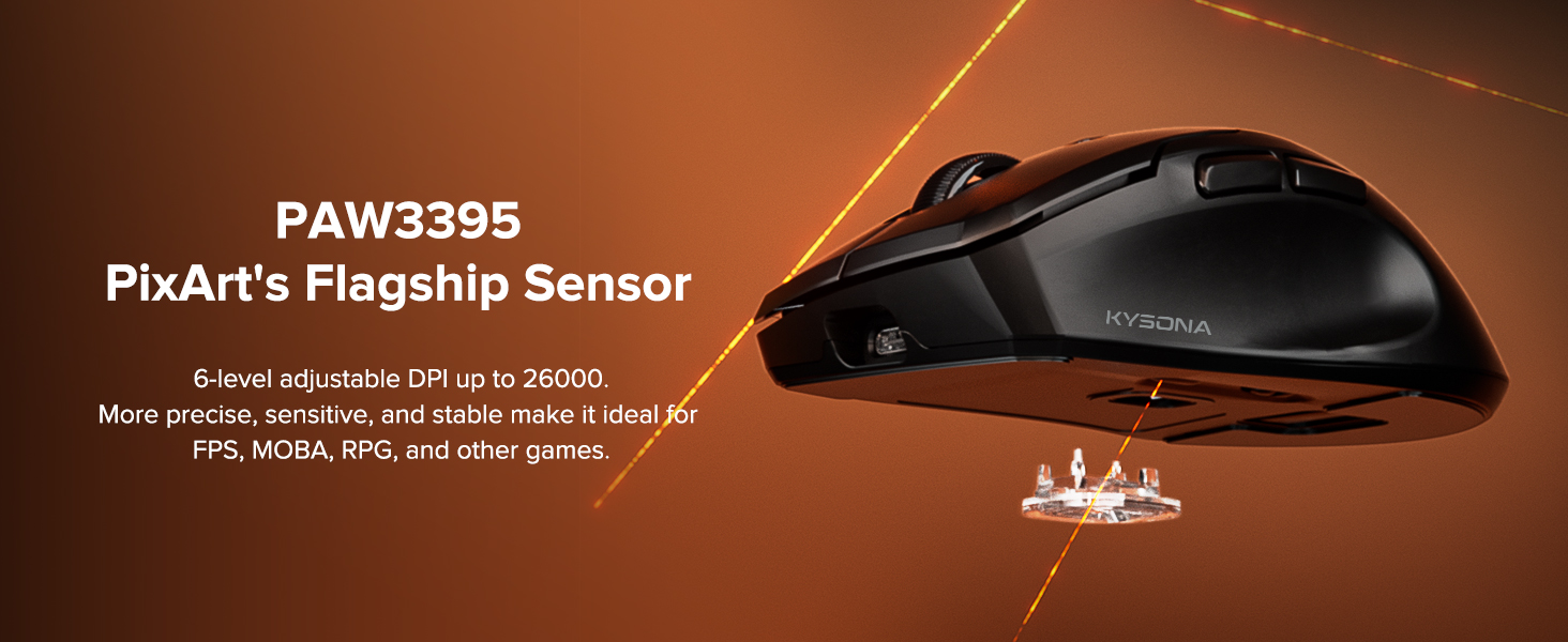 Wireless Gaming Mouse, 26000 DPI, 8K Polling Rate, Tri-Mode 2.4GHz/USB-C/Bluetooth Ergonomic Mouse