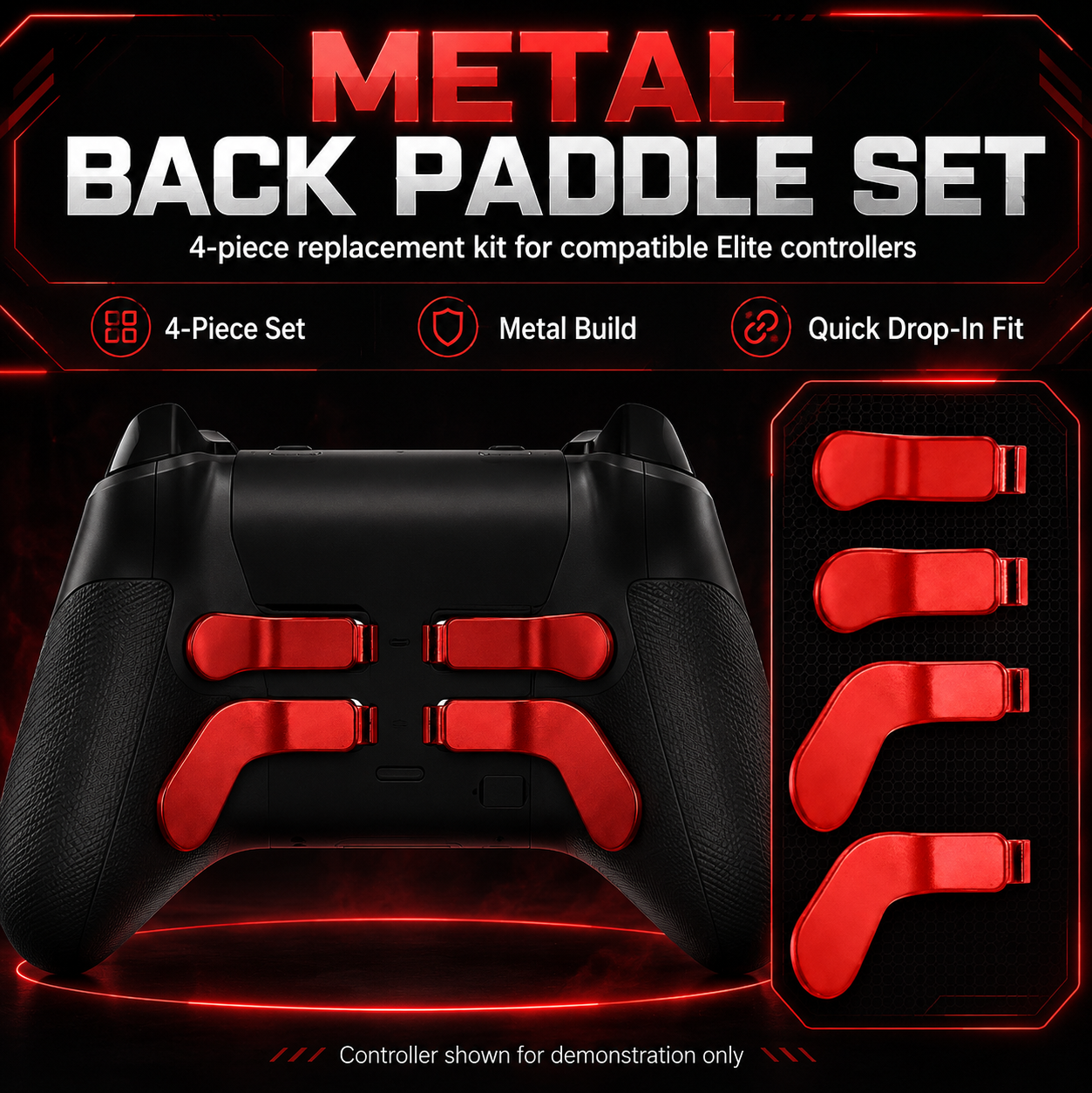 red xbox elite paddles, metal back paddles, xbox elite replacement paddles