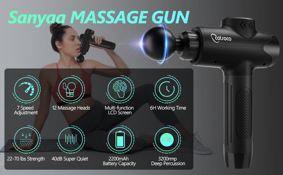 Cotsoco Massage Gun,Deep Tissue Percussion Muscle Massager Gun for Athletes  Pain Relief,Cordless Rechargeable Portable Fascia Gun for Neck Back Body  with 10 Heads 