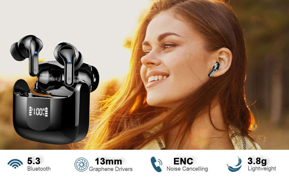 IHDAPP Wireless Earbuds, Bluetooth 5.3 Earphones in Ear Wireless Headphones with ENC Mic