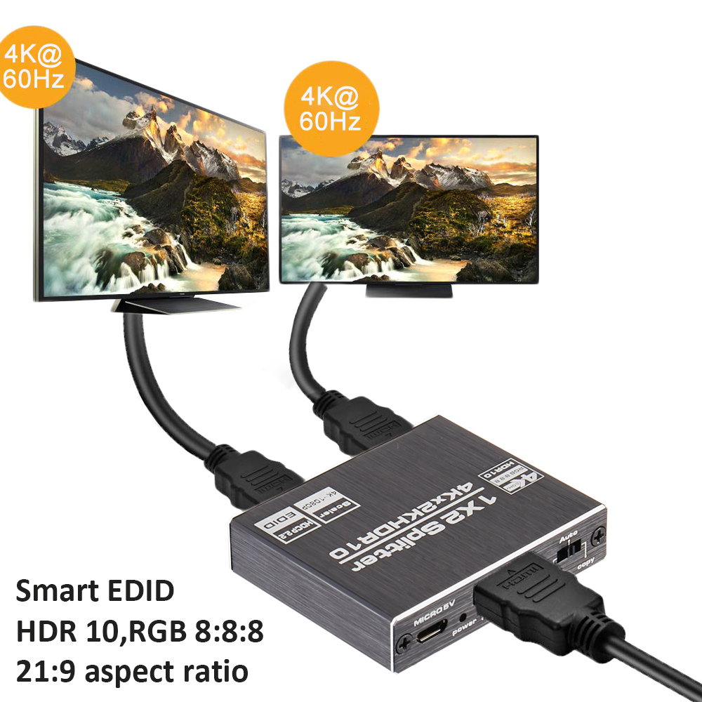 HDMI Splitter, 2-Port 4K - Svart 