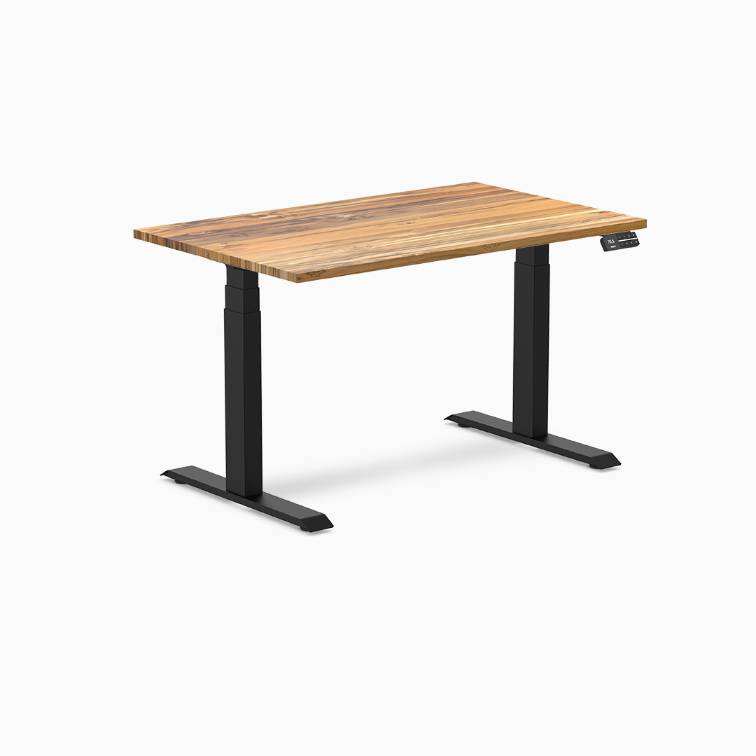 hardwood standing desk, sit stand desk, height adjustable desk, ergonomic desk, dual motor