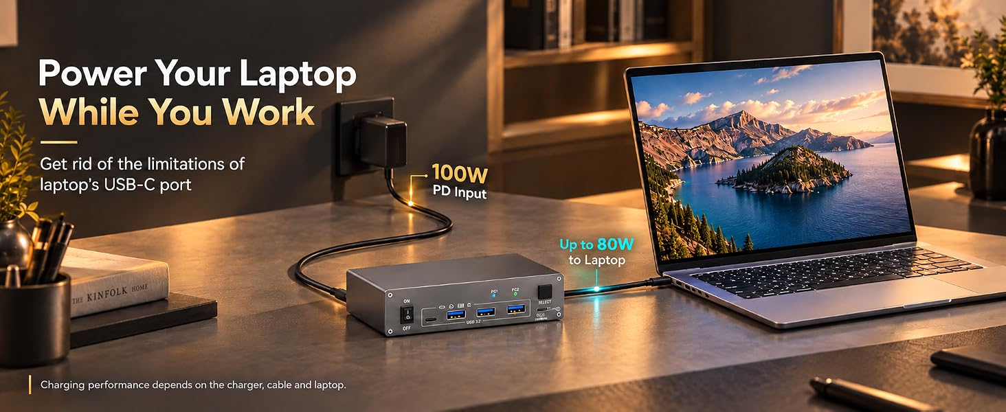 4K@60Hz KVM Switch 2 Monitors 1 Laptop 1 Desktop, USB C Docking Station KVM Switch for 1 Desktop 1 L