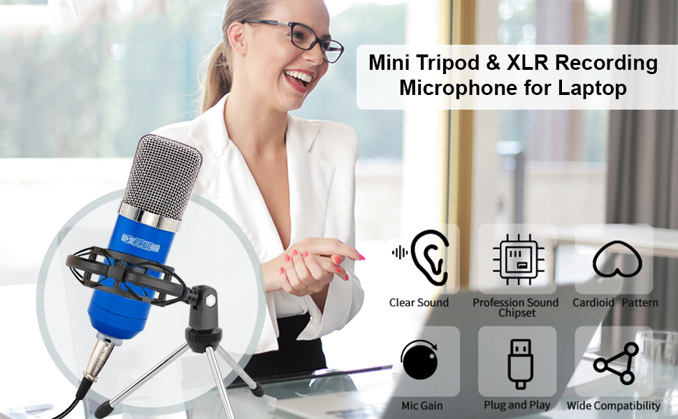 XLR Microphone Condenser Mic for Computer Gaming, Podcast Tripod