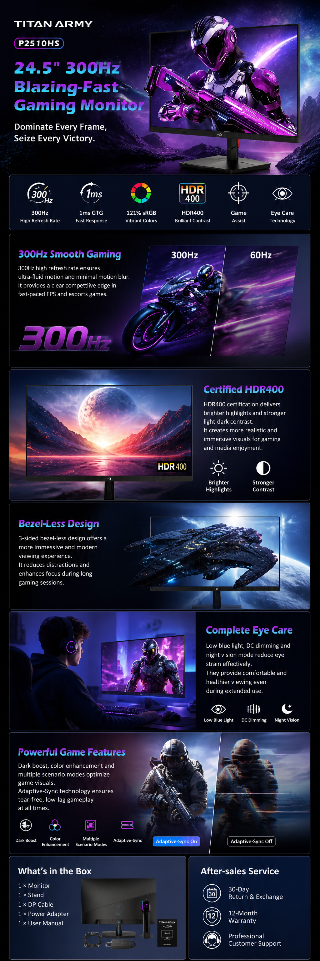 TITAN ARMY 24.5 Inch 300Hz 1080P FHD Fast IPS Gaming monitors with ...