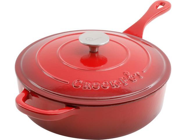 Crock Pot Artisan 3.5 Quarts Enameled Cast Iron Deep Sauté Pan, Scarlet Red