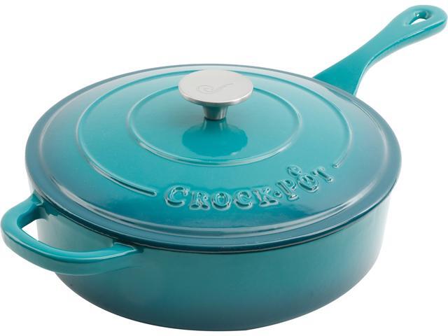 Crock Pot 112013.02 Artisan 3.5 Quart Enameled Cast Iron Deep Sauté Pan with Self Basting Lid, Teal Ombre