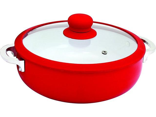 IMUSA USA CHI-00072R 6.9-Quart Nonstick Ceramic Caldero with Silicone Rim & Glass Lid, Red
