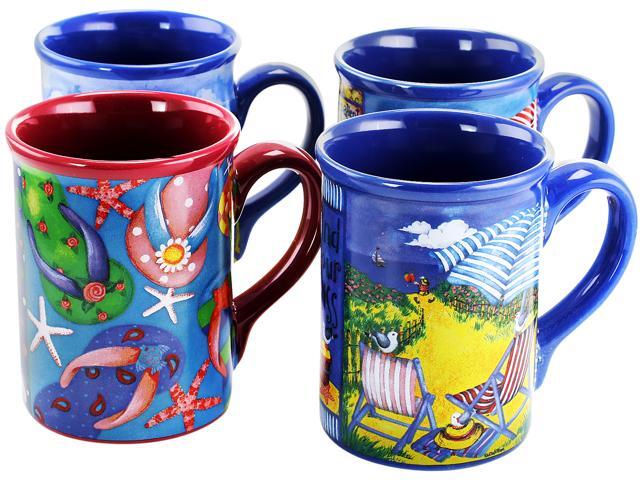 Gibson Home Beachcomber 4 Piece 16 Ounce Stoneware Mug Set in Assorted Designs