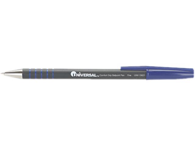 Universal Comfort Grip Ballpoint Stick Pen, Blue Ink, Fine Point, Dozen, DZ - UNV15621
