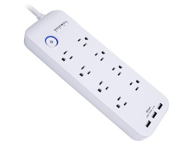 Rosewill 8-Outlet Power Strip Surge Protector with 3 iSmart USB Ports (5V / 3.1A), 3.28 Feet Heavy Duty Extension Cord, 1800 Joules