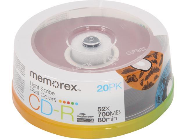 memorex 700MB 52X CD-R LightScribe 20 Packs Cool Colors Disc Model 04534