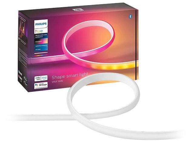 Philips Hue Bluetooth Gradient Ambiance Smart Lightstrip 2m/6ft Base Kit with Plug (Multicolor Strip, Works with Apple Homekit and Google Home), White, 570556