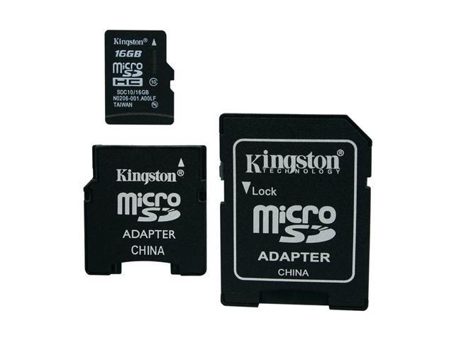 Kingston 16GB microSDHC Flash Card w/2 Adapters Model SDC10/16GB-2ADP