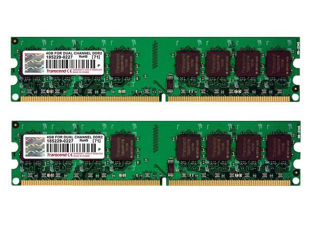 Transcend 4GB (2 x 2GB) 240-Pin DDR2 SDRAM DDR2 800 (PC2 6400) Dual Channel Kit Desktop Memory Model JM4GDDR2-8K