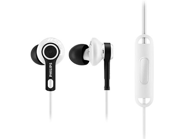 PHILIPS Black/White SHQ2305WS/27 Earbud ActionFit Sports Headphones with Mic, Black/White