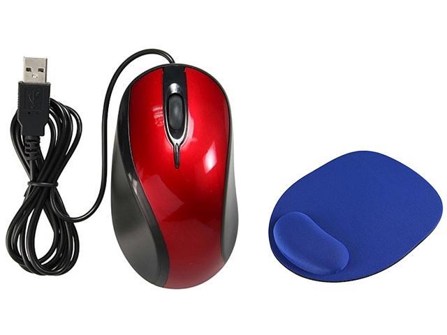 Insten 1042510 Red 3 Buttons Tilt Wheel USB 2.0 Wired Optical Ergonomic Mouse + Blue Wrist Comfort Mouse Pad
