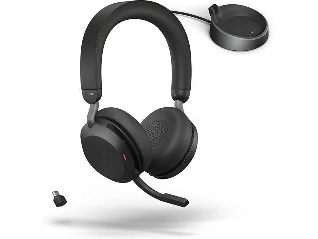 Jabra Evolve2 75 PC Wireless Headset with Charging Stand and 8-Mic Technology - Dual Foam Stereo Headphones with Advanced Active Noise Cancelling, USB-C Bluetooth Adapter and UC Compatibility - Black