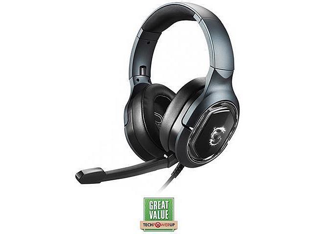 MSI IMMERSE GH50 Gaming Headset - 7.1 Virtual Surround Sound Headphones, Vibration Feedback, 40mm Neodymium Drivers, Laptop, RGB Lighting, Detachable Mic, Inline Controls, USB 2.0 Connector - Wired