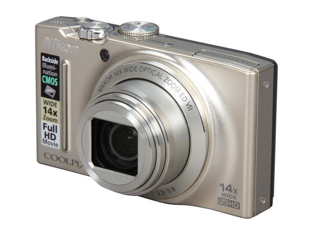 Nikon Coolpix S8200 Silver 16.1 MP 14X Optical Zoom 25mm Wide Angle Digital Camera