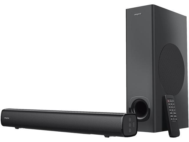Creative Stage 2.1 Channel Under-Monitor Soundbar with Subwoofer for TV, Computers, and Ultrawide Monitors, Bluetooth/Optical Input/TV ARC/AUX-in, Remote Control and Wall Mounting Kit