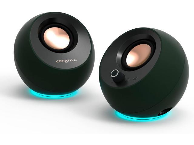Creative Pebble Pro Minimalist 2.0 USB-C Computer Speakers with Bluetooth 5.3 and Customizable RGB Lighting, Clear Dialog and BassFlex Tech, USB Audio, Headset Port, for PC and Mac (Green)
