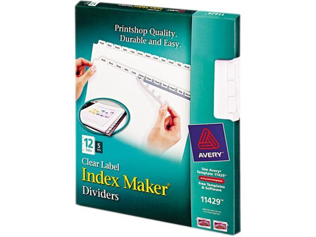 Avery 11429 Print & Apply Clear Label Dividers, Index Maker Easy Apply Printable Label Strip, 12 White Tabs, 5 Sets (11429)