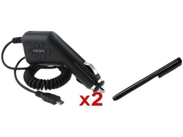 2x Car Charger Insten + Black Stylus Compatible with Samsung Galaxy S3 i9300 S4 i9500 i9100