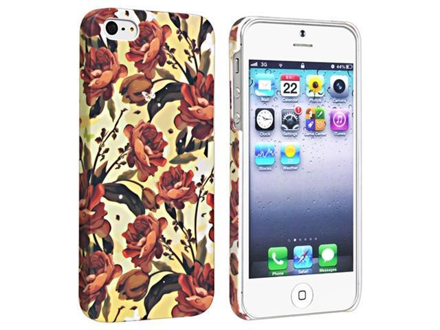 Insten Flower Rear Style 50 Snap-on Rubber Coated Case Cover + Privacy Screen Protector for Apple iPhone 5