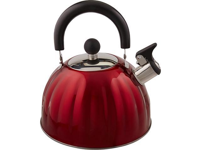 Mr. Coffee 91414.02 Twining 2.1 Quart Pumpkin Shaped Stainless Steel Whistling Tea Kettle, Metallic Red