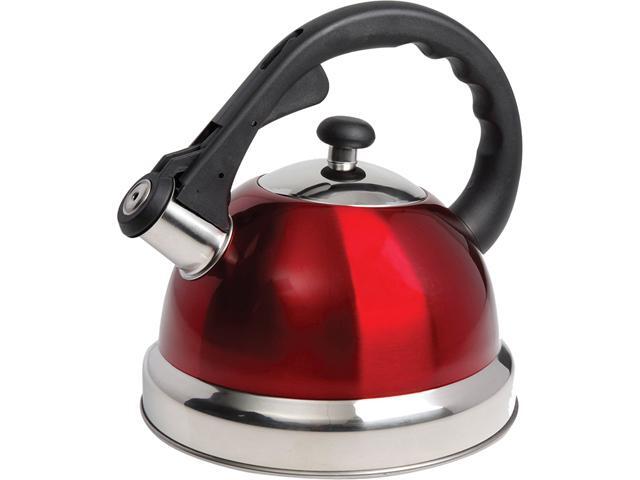 MR. COFFEE 108074.01 Claredale 2.2-Quart Stainless Steel Whistling Tea Kettle, Red