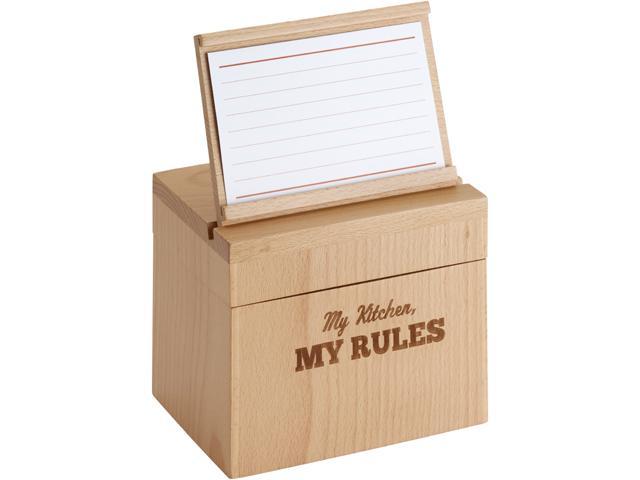 Cake Boss  59564  Countertop Accessories Beechwood Recipe Box with "My Kitchen, My Rules"