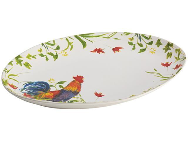 BONJOUR  50176  Dinnerware Meadow Rooster Stoneware 9-3/4-Inch by 14-Inch Oval Platter
