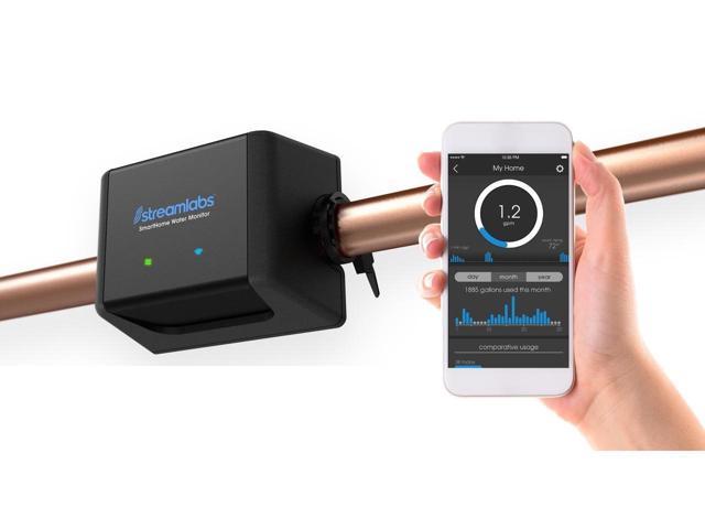 Streamlabs Smart Home Water Monitor with Wi-Fi – Detects Leaks & Water Usage – No Pipe Cutting, 5-Minute Install, Real-Time Alerts