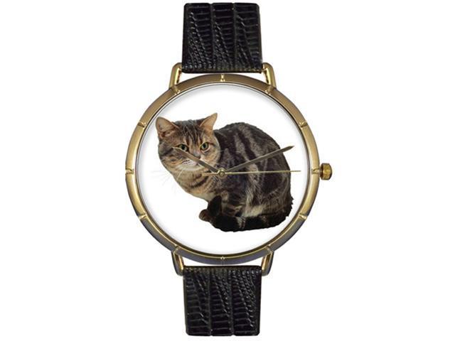 American Shorthair Cat Black Leather And Goldtone Photo Watch