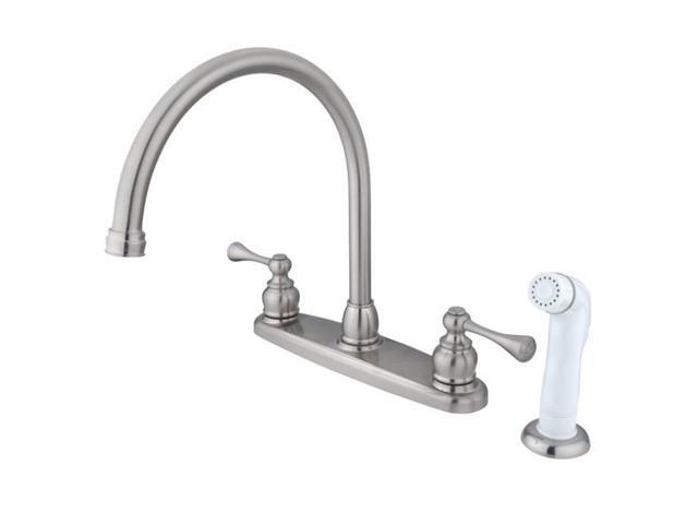 Kingston Brass Kb728bl Gooseneck Kitchen Faucet With White Sprayer Satin Nickel Newegg Com