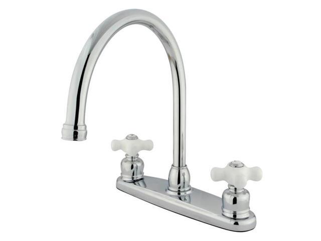 Kingston Brass Kb721pxls Gooseneck Kitchen Faucet With Porcelain Cross Handle Chrome Newegg Com