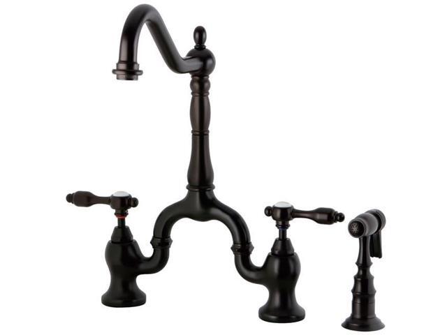 Kingston Brass Ks7755talbs Bridge Kitchen Faucet With Two Lever Bos Sprayer Oil Rubbed Bronze Newegg Com