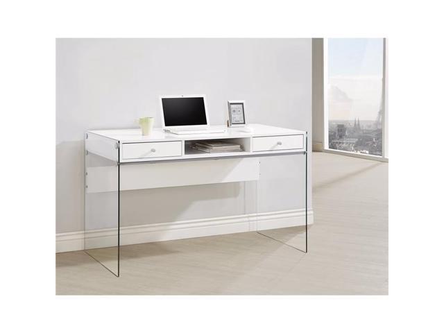 Benzara Bm159095 Contemporary Metal Writing Desk With Glass Sides Clear White