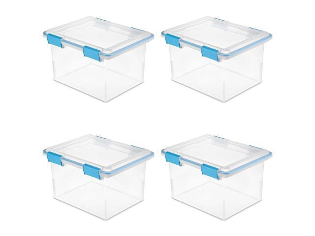 Sterilite 19334304 32 Quart Gasket Box With Clear Base And Lid 4 Pack Newegg Com