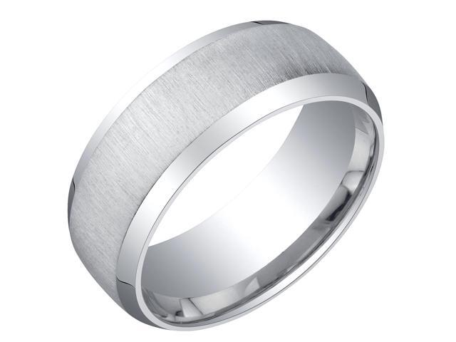 Mens Sterling Silver Beveled Edge Wedding Ring Band in Brushed Matte