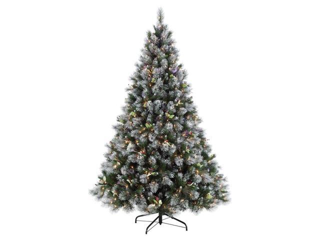 7.5' Pre-Lit Full Fiber Optic Frosted With Holly Berry 7.5' Pre-Lit Full Fiber Optic Frosted With Holly Berry