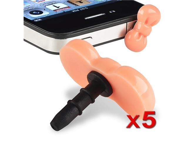 5 X Pink Ribbon DUST CAP PLUG 3.5mm HEADPHONE compatible with iPhone® 4 4G 4S