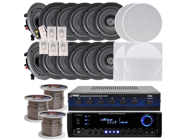 Pyle Kthsp370 In Wall Ceiling 5 25 Inch Speaker System With Receiver Volume Controls Speaker Selector 300 Foot Wire