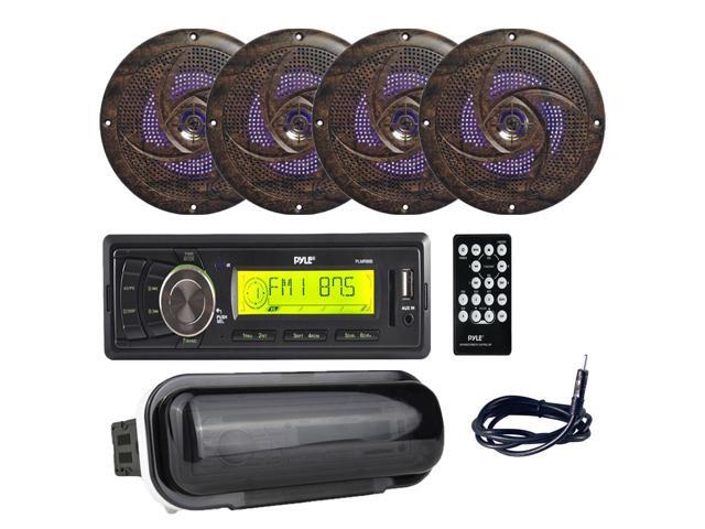 6.5/" 240W Marine Speakers w// LED Lights Pyle Boat Receiver, Antenna Cover 4