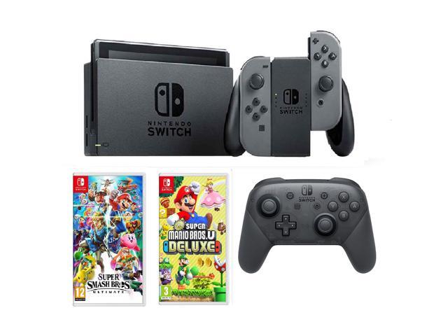 Nintendo Switch + Pro Controller + Smash Bros. Ultimate + Mario Deluxe U Bundle (More Colors)