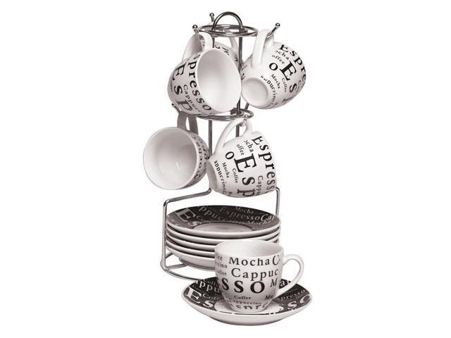 Gibson 53506.13 13 Piece Stoneware Espresso Set, White/Black
